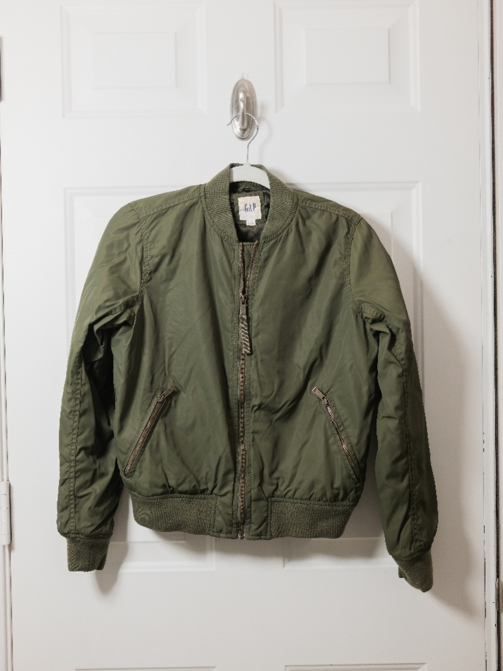 GAP Bomber Jacket Womens XS Olive Green Zip Up Lightweight Cropped